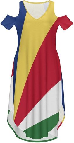 Fattyeery Elegant Casual Long Dress Sierra Leone Flag Off Shoulder Summer Sunshine Beach Skirts for Womens in Kuwait