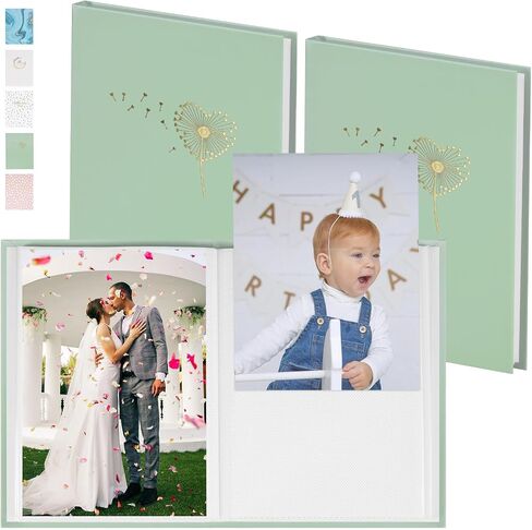 Small Photo Album 4x6 Pictures 2 Pack, Each Hold 36 Vertical Photos, Mini Waterproof Membrane Cover Picture Book for Wedding Baby Family Graduation Travel (Sage green with dandelion) in Saudi Arabia