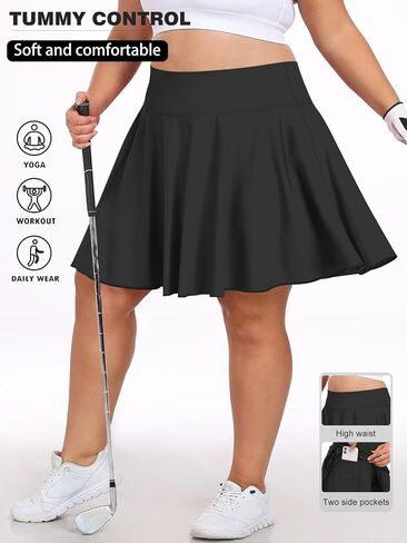 UNICOLD Plus Size High-Waisted Skirt with Pockets Tummy-Control Women's Sports Short Skirt for Golf Yoga & Tennis for Casual in Kuwait