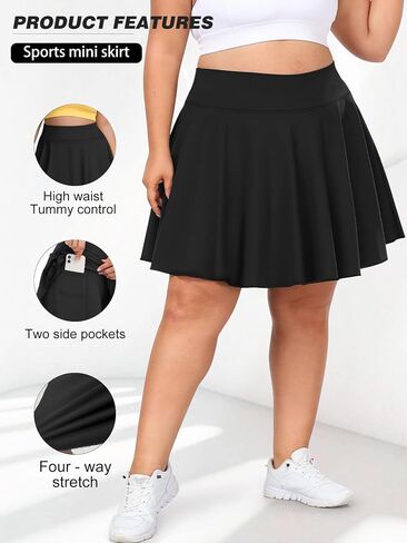 UNICOLD Plus Size High-Waisted Skirt with Pockets Tummy-Control Women's Sports Short Skirt for Golf Yoga & Tennis for Casual in Kuwait