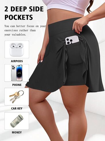 UNICOLD Plus Size High-Waisted Skirt with Pockets Tummy-Control Women's Sports Short Skirt for Golf Yoga & Tennis for Casual in Kuwait