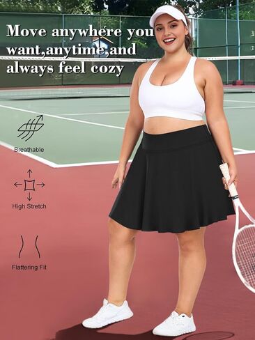 UNICOLD Plus Size High-Waisted Skirt with Pockets Tummy-Control Women's Sports Short Skirt for Golf Yoga & Tennis for Casual in Kuwait