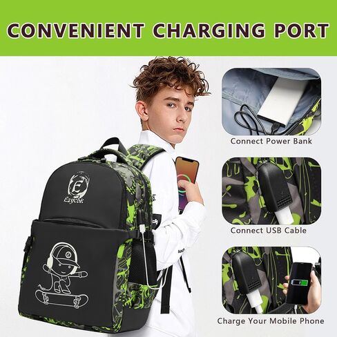 School Backpack for Boys, Water Resistant Kids Bookbag for Middle School Bags, Travel Laptop Backpack with USB Charging Port for Men Lightweight College Bookbag, Black in Saudi Arabia