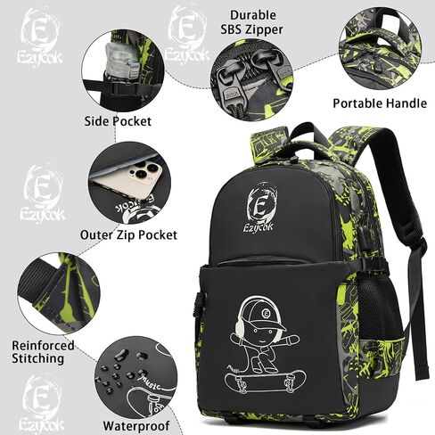 School Backpack for Boys, Water Resistant Kids Bookbag for Middle School Bags, Travel Laptop Backpack with USB Charging Port for Men Lightweight College Bookbag, Black in Saudi Arabia
