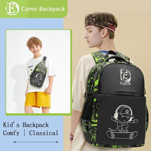School Backpack for Boys, Water Resistant Kids Bookbag for Middle School Bags, Travel Laptop Backpack with USB Charging Port for Men Lightweight College Bookbag, Black in Saudi Arabia