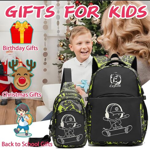 School Backpack for Boys, Water Resistant Kids Bookbag for Middle School Bags, Travel Laptop Backpack with USB Charging Port for Men Lightweight College Bookbag, Black in Saudi Arabia