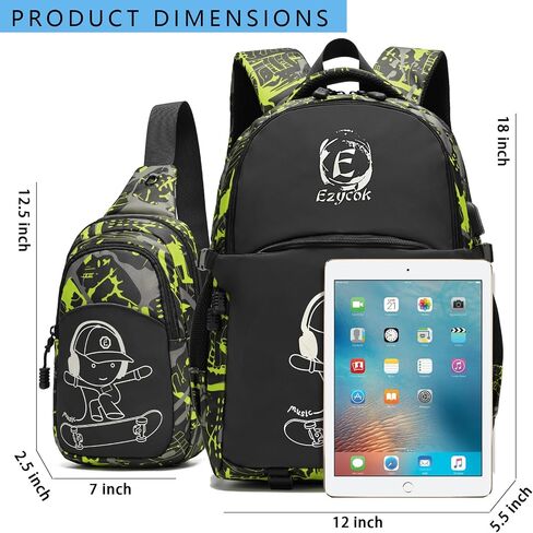 School Backpack for Boys, Water Resistant Kids Bookbag for Middle School Bags, Travel Laptop Backpack with USB Charging Port for Men Lightweight College Bookbag, Black in Saudi Arabia