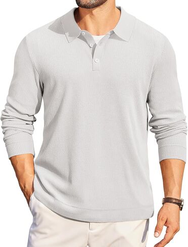 COOFANDY Mens Long Sleeve Polo Knit Sweater Collared Pullover Casual Golf Polo Sweater in Saudi Arabia