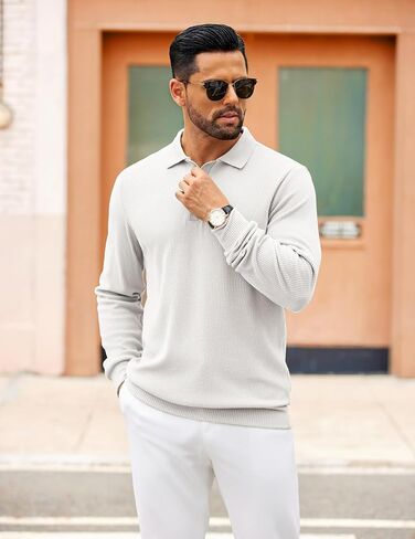COOFANDY Mens Long Sleeve Polo Knit Sweater Collared Pullover Casual Golf Polo Sweater in Saudi Arabia