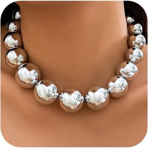 Dainty Chunky Gold Big Beaded Balls Stretch Necklace for Women Statement Large Round Ball Beads Collar Choker Necklaces Vintage Exaggerated Party Jewelry Gifts in Saudi Arabia