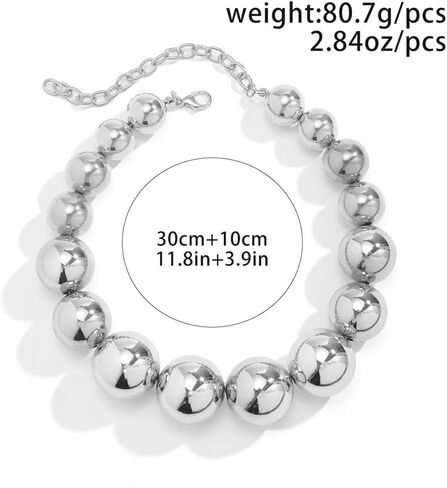 Dainty Chunky Gold Big Beaded Balls Stretch Necklace for Women Statement Large Round Ball Beads Collar Choker Necklaces Vintage Exaggerated Party Jewelry Gifts in Saudi Arabia