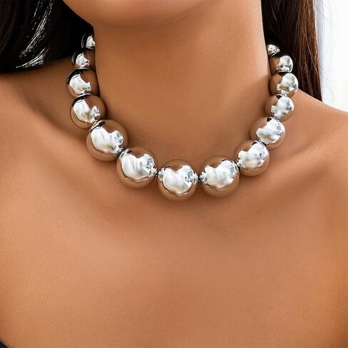 Dainty Chunky Gold Big Beaded Balls Stretch Necklace for Women Statement Large Round Ball Beads Collar Choker Necklaces Vintage Exaggerated Party Jewelry Gifts in Saudi Arabia