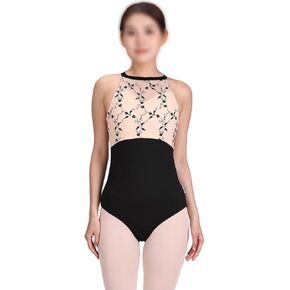 Women's Ballet Halter Leotard Embroidered Mesh Open Back in Kuwait