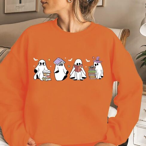 Halloween Sweatshirt for Women Ghost Book Sweatshirts Spooky Season Sweater Halloweentown Pullover Graphic Tops in Kuwait