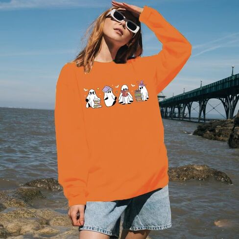 Halloween Sweatshirt for Women Ghost Book Sweatshirts Spooky Season Sweater Halloweentown Pullover Graphic Tops in Kuwait