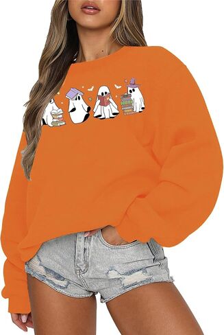 Halloween Sweatshirt for Women Ghost Book Sweatshirts Spooky Season Sweater Halloweentown Pullover Graphic Tops in Kuwait