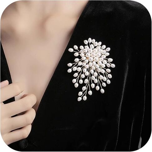 Charm White Pearl Brooch Pins for Women,Striking Large Pearl Flower Statement Costume Pin Graceful Wedding Anniversary Prom Jewelry Gifts in Saudi Arabia