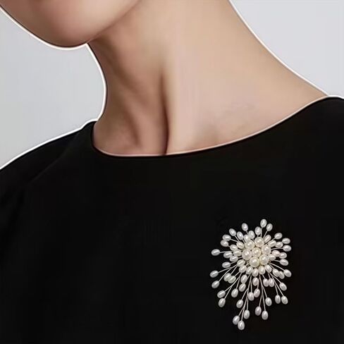 Charm White Pearl Brooch Pins for Women,Striking Large Pearl Flower Statement Costume Pin Graceful Wedding Anniversary Prom Jewelry Gifts in Saudi Arabia