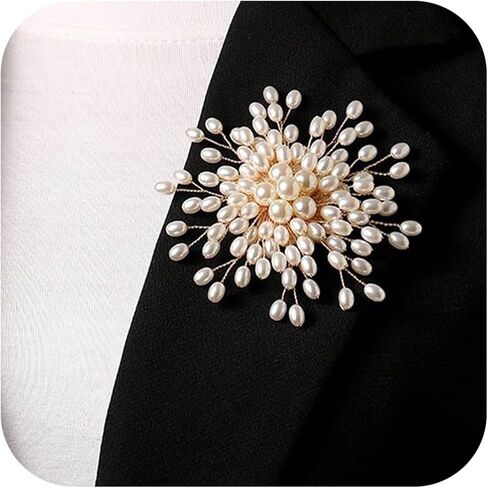 Charm White Pearl Brooch Pins for Women,Striking Large Pearl Flower Statement Costume Pin Graceful Wedding Anniversary Prom Jewelry Gifts in Saudi Arabia