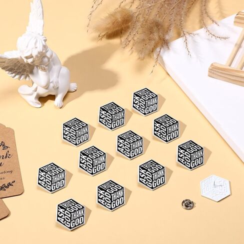 Christian Lapel Pins Inspiration Religious Gift Dice, Ask Trust Thank God Pins for First Communion Church Honor Society Badge Brooch in Saudi Arabia