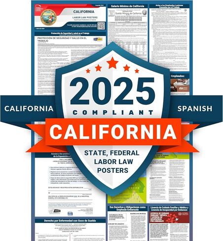 Labor Law Posters 2024 - California Labor Law Poster State, Federal, OSHA Compliant, Accurate & Up to Date, Includes June Updates, Laminated Labor Law Poster 2024 California, 24"w x 36"h (English) in Kuwait