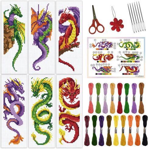 طقم إشارات مرجعية للهالوين مكون من 6 قطع من ORIGACH للمبتدئين، مجموعة إشارات مرجعية للتطريز مختومة للمبتدئين، مجموعة غرز متقاطعة مطبوعة مع تعليمات لمحبي الكتب in Kuwait