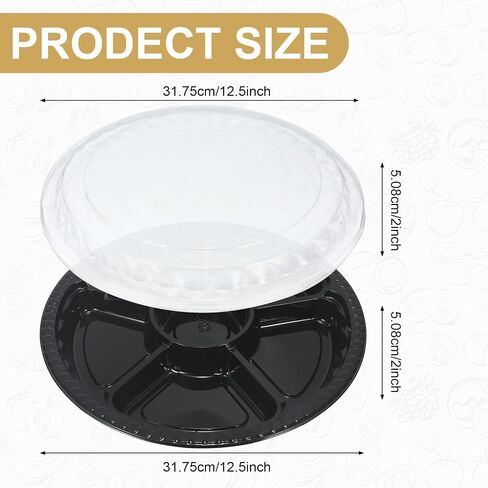 10 Pcs Plastic Appetizer Serving Tray with Lid Round 12.5 Inch Tray with Lid Disposable Serving Fruit Veggie Tray with 6 Divided Compartment Tray Fruit Snack Veggie Trays for Catering for Party in Saudi Arabia