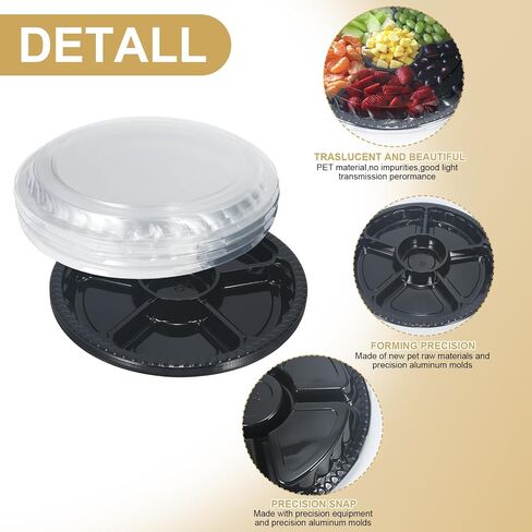 10 Pcs Plastic Appetizer Serving Tray with Lid Round 12.5 Inch Tray with Lid Disposable Serving Fruit Veggie Tray with 6 Divided Compartment Tray Fruit Snack Veggie Trays for Catering for Party in Saudi Arabia
