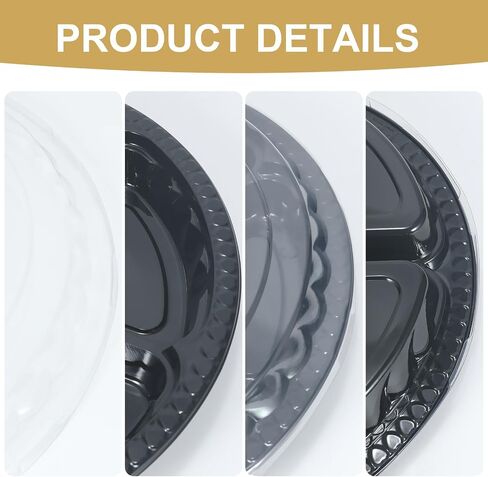 10 Pcs Plastic Appetizer Serving Tray with Lid Round 12.5 Inch Tray with Lid Disposable Serving Fruit Veggie Tray with 6 Divided Compartment Tray Fruit Snack Veggie Trays for Catering for Party in Saudi Arabia