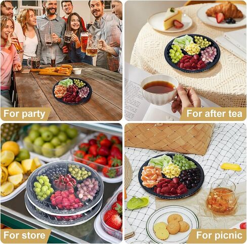 10 Pcs Plastic Appetizer Serving Tray with Lid Round 12.5 Inch Tray with Lid Disposable Serving Fruit Veggie Tray with 6 Divided Compartment Tray Fruit Snack Veggie Trays for Catering for Party in Saudi Arabia