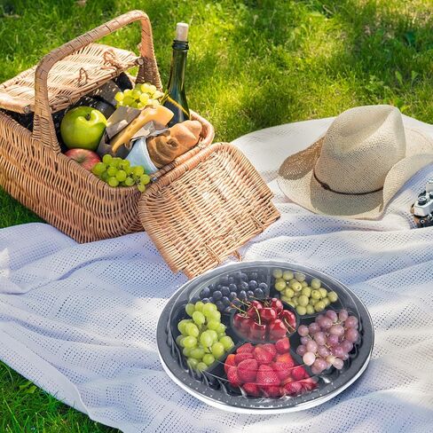 10 Pcs Plastic Appetizer Serving Tray with Lid Round 12.5 Inch Tray with Lid Disposable Serving Fruit Veggie Tray with 6 Divided Compartment Tray Fruit Snack Veggie Trays for Catering for Party in Saudi Arabia