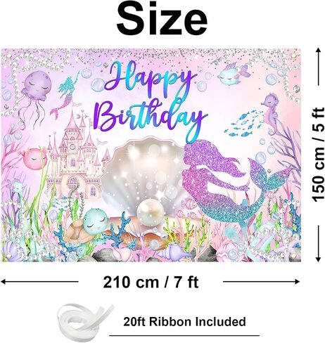 Avezano Mermaid Happy Birthday Backdrop Under The Sea Birthday Party Decorations Little Mermaid Bday Backdrop for Girls Birthday Mermaid Theme Birthday Party Decor 70.8 x 43.3 Inch in Saudi Arabia