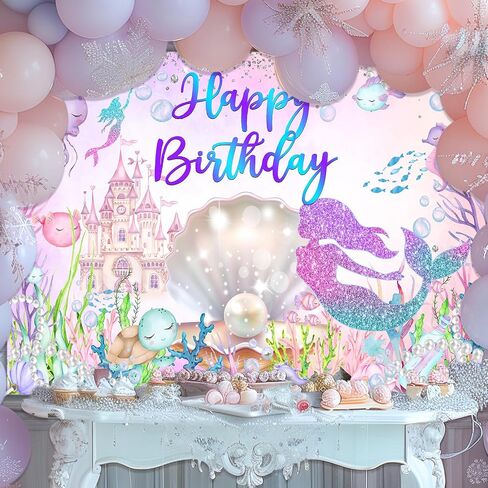 Avezano Mermaid Happy Birthday Backdrop Under The Sea Birthday Party Decorations Little Mermaid Bday Backdrop for Girls Birthday Mermaid Theme Birthday Party Decor 70.8 x 43.3 Inch in Saudi Arabia