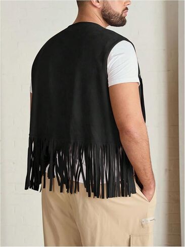 Men's Big and Tall Fringe Hem Sleeveless Vest Jacket 70s Hippie Faux Suede Western Cowboy Vest Waistcoat in Saudi Arabia
