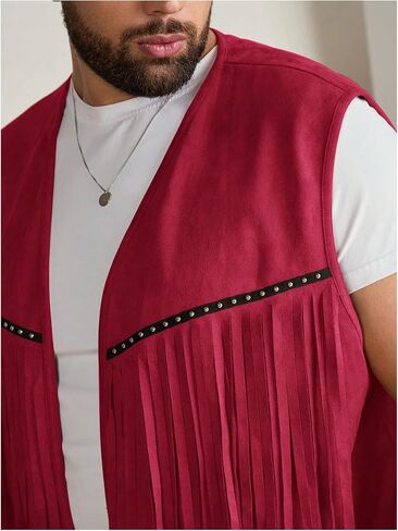 Men's Big and Tall Fringe Hem Sleeveless Vest Jacket 70s Hippie Faux Suede Western Cowboy Vest Waistcoat in Saudi Arabia