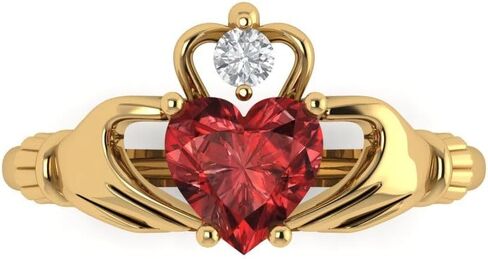 14K Yellow Gold Ring for Women Natural Garnet Celtic Claddagh 1.06 carats Heart Cut Birthstone Statement Ring Gift for Her Sizes 3.5 to 11 in Saudi Arabia