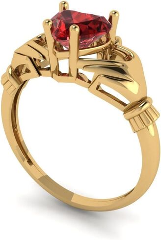 14K Yellow Gold Ring for Women Natural Garnet Celtic Claddagh 1.06 carats Heart Cut Birthstone Statement Ring Gift for Her Sizes 3.5 to 11 in Saudi Arabia