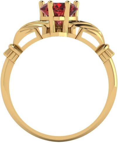 14K Yellow Gold Ring for Women Natural Garnet Celtic Claddagh 1.06 carats Heart Cut Birthstone Statement Ring Gift for Her Sizes 3.5 to 11 in Saudi Arabia