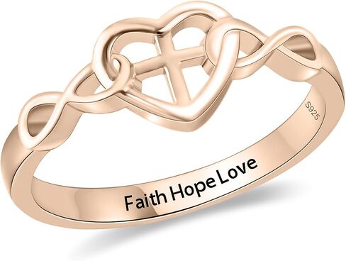 925 Sterling Silver Personalized Cross Rings for Women Custom Infinity Heart Cross Faith Rings for Christian Customized Engraved Inspirational Religious Rings for Women Hope Love in Saudi Arabia