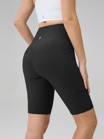 AARYA Women Cross Over High-Waist Athletic Bike Shorts Ribbed Stretch Butt Lifting Workout Short for Yoga & Gym, Side Pockets in Kuwait
