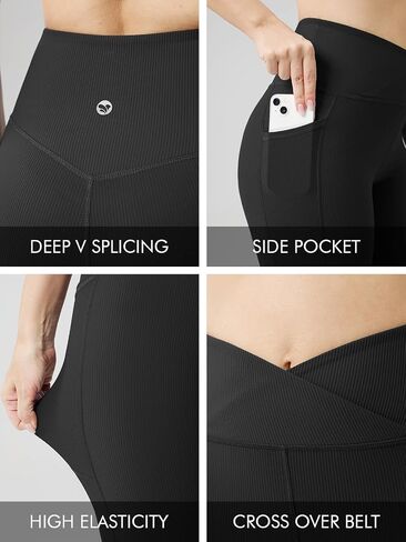 AARYA Women Cross Over High-Waist Athletic Bike Shorts Ribbed Stretch Butt Lifting Workout Short for Yoga & Gym, Side Pockets in Kuwait