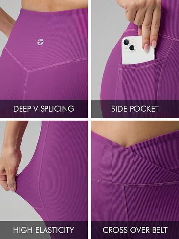 AARYA Women Cross Over High-Waist Athletic Bike Shorts Ribbed Stretch Butt Lifting Workout Short for Yoga & Gym, Side Pockets in Kuwait