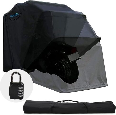 Quictent 136"x 54" Motorcycle Storage Shelter with Code Lock & Carry Bag Heavy Duty Vehicle Shed Cover Garage Tent with 2 Roll-Up Side Windows - Black in Saudi Arabia