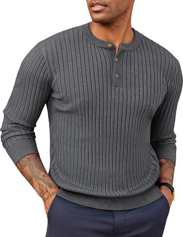 PJ PAUL JONES Mens Henley Sweater Lightweight Crewneck Sweater Knitted Stripe Pullover in Saudi Arabia