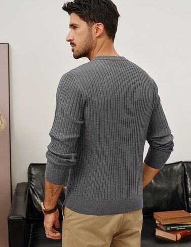 PJ PAUL JONES Mens Henley Sweater Lightweight Crewneck Sweater Knitted Stripe Pullover in Saudi Arabia