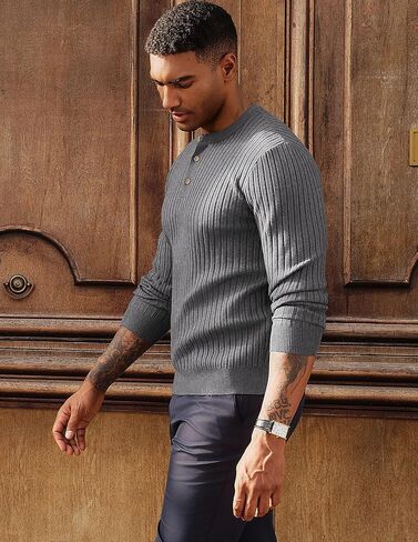 PJ PAUL JONES Mens Henley Sweater Lightweight Crewneck Sweater Knitted Stripe Pullover in Saudi Arabia