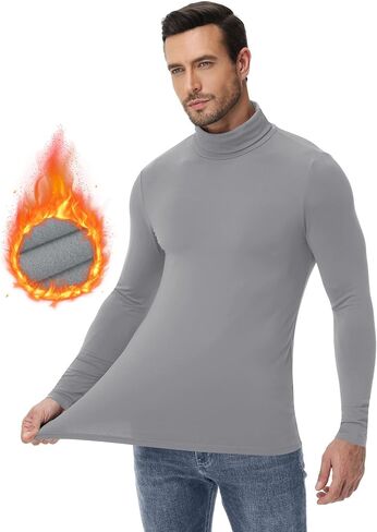 Poriff Mens Turtleneck Sweater Long Sleeve Casual Fleece Lined Basic Thermal Pullover Tops in Kuwait