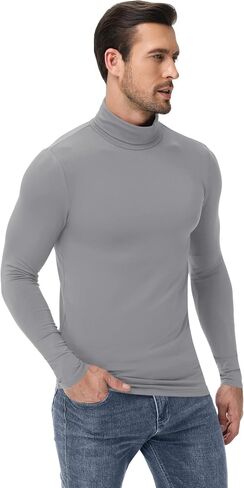 Poriff Mens Turtleneck Sweater Long Sleeve Casual Fleece Lined Basic Thermal Pullover Tops in Kuwait