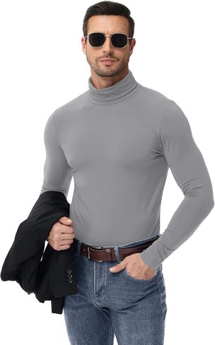 Poriff Mens Turtleneck Sweater Long Sleeve Casual Fleece Lined Basic Thermal Pullover Tops in Kuwait