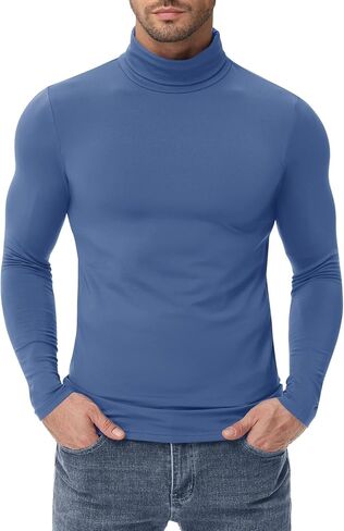 Poriff Mens Turtleneck Sweater Long Sleeve Casual Fleece Lined Basic Thermal Pullover Tops in Kuwait